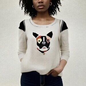 Lisa Todd Anthropologie Frenchie Sweater Pullover Bulldog Cashmere Gray Sz Small
